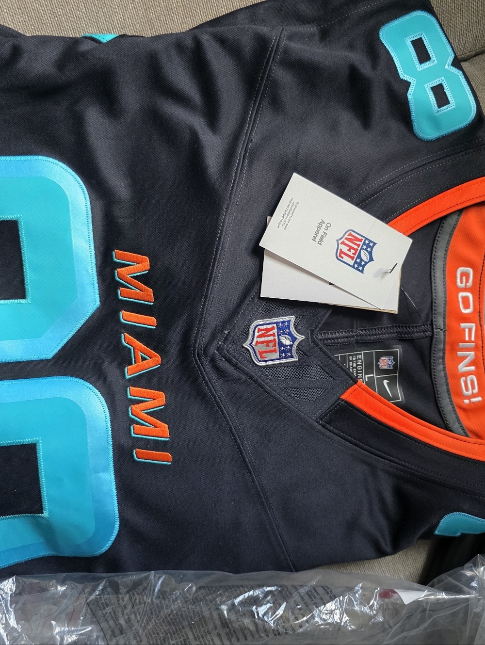 Nike Black Miami Dolphins Jersey with Aqua & Orange Accents